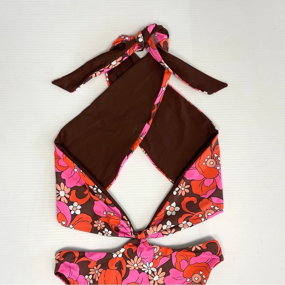 Frankie’s Bikinis Dorothy Floral Halter One Piece Swimsuit